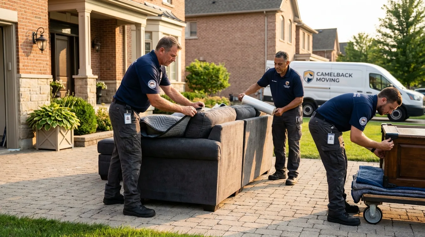 Large estate moving crew wrapping furniture in New Castle, PA