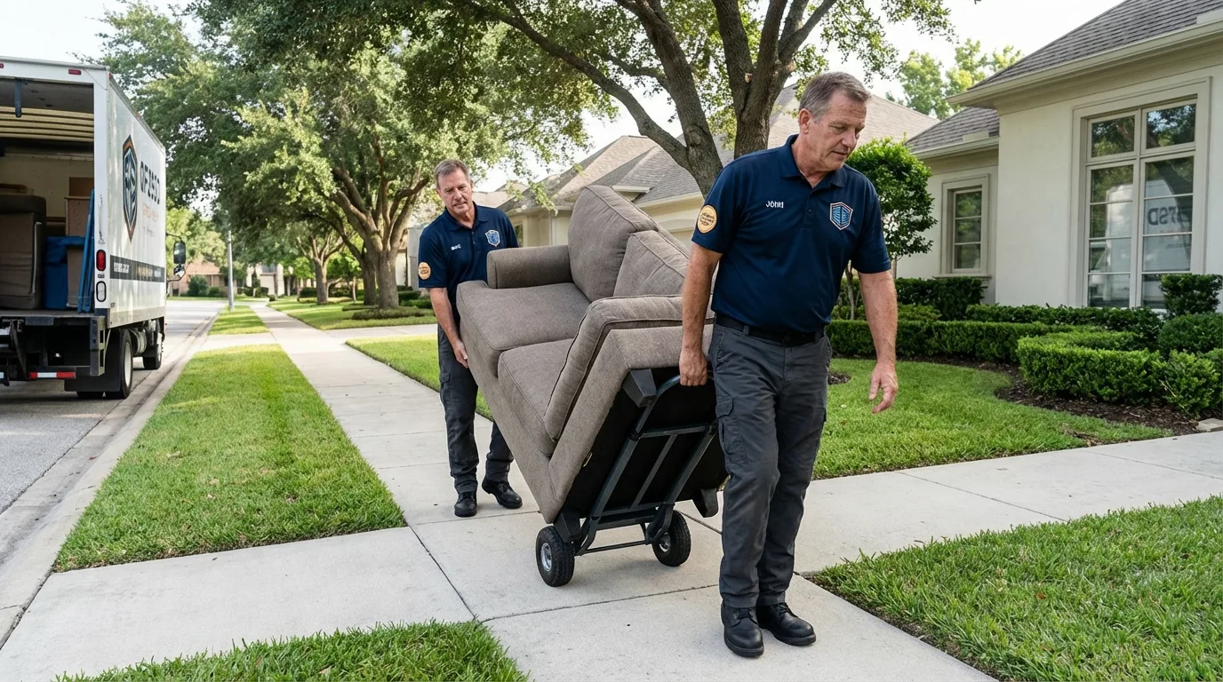 Local residential moving crew loading furniture in New Castle, PA